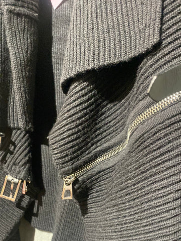 Barbara Bui Black Ribbed Chunky Zip Cardigan