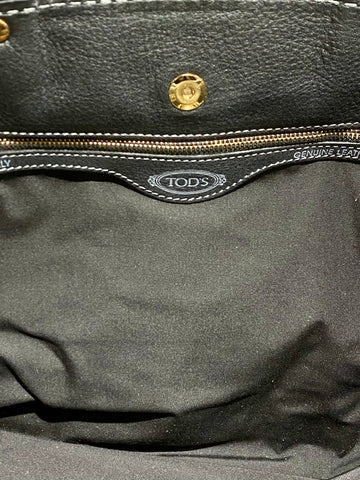 TOD'S Black Leather Top Handle Shoulder Bag with Gold Hardware