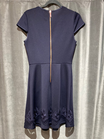 Ted Baker Navy Cap Sleeve Fit and Flare Dress