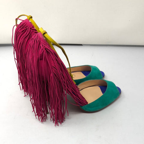 Christian Louboutin Suede Tri Color 'Otrot' Fringe Sandals