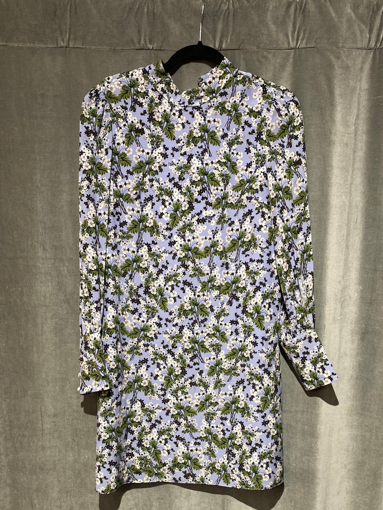 Erdem Light Blue Floral Print Silk Long Sleeve Mini Dress