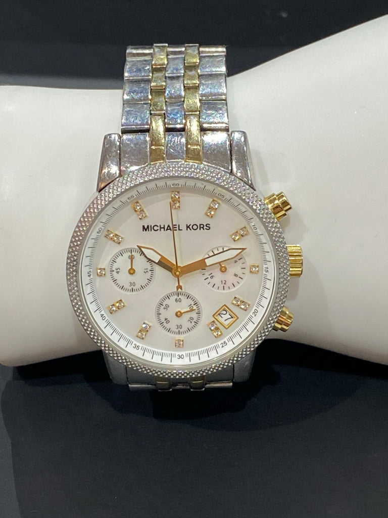 Michael Kors 'The Ritz' Two-Tone Silver and Gold Mother of Pearl Watch