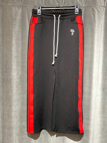The Kooples Sport Black Midi Track Pant Sirt with Red Stripes