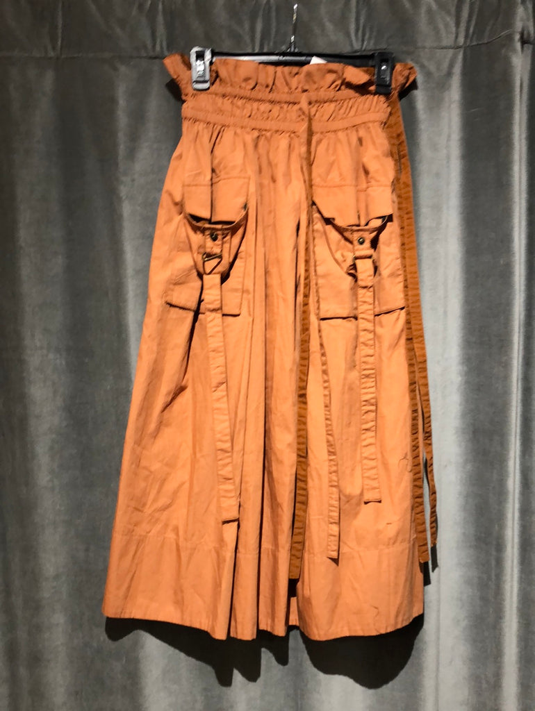 Ulla Johnson Cotton Burnt Orange Elastic Paperbag waist Midi Skirt