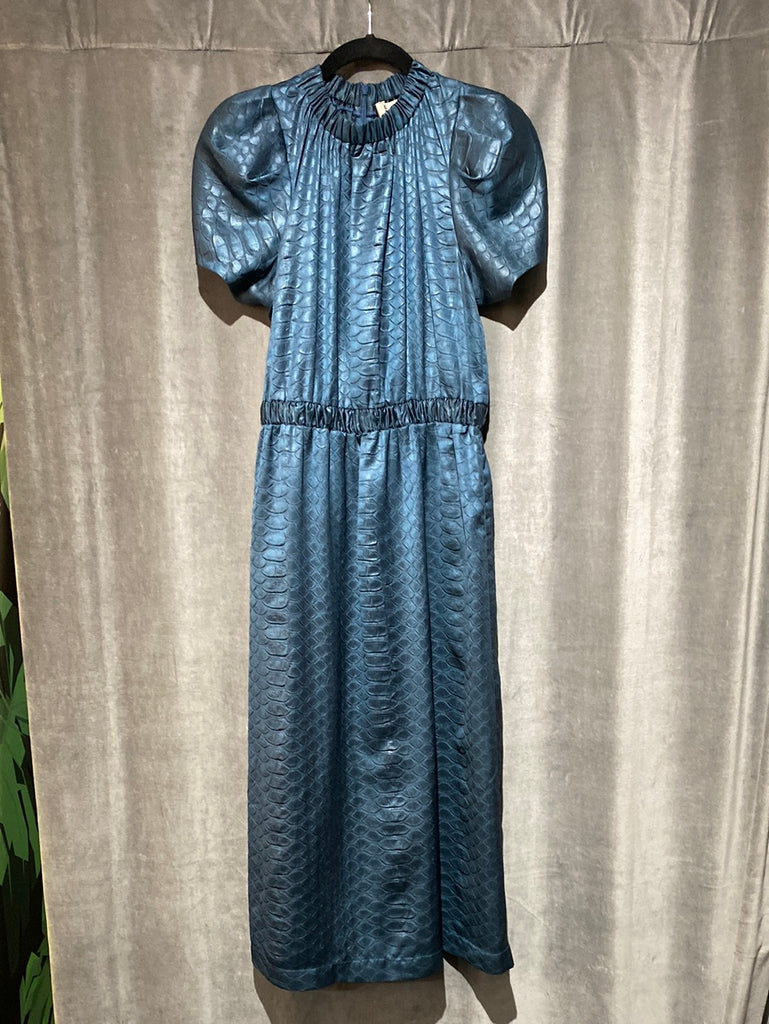 blue snake print dress SEA New York Short Sleeve Metallic Slate Blue Snake Print Dress – The  Hangout