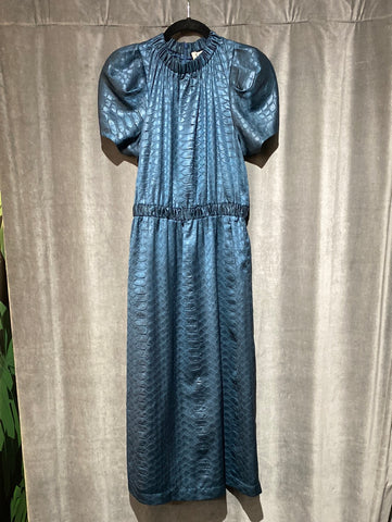 SEA New York Short Sleeve Metallic Slate Blue Snake Print Dress