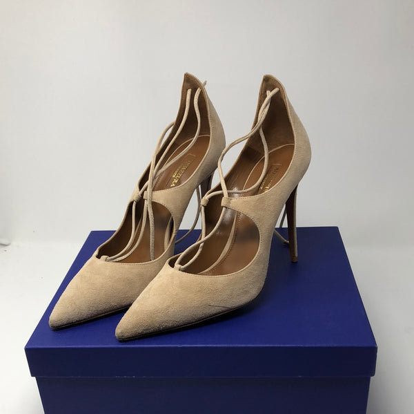 Aqquazzura Christy Suede Nude Lace-Up Pump
