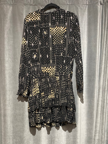 DECKER Black Long Sleeve Dress with Rose Gold Shine, Stars and Dots in Beige
