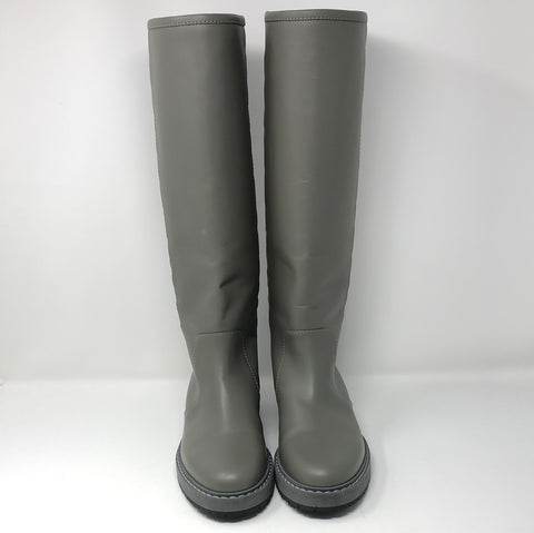 Fendi Grey leather Logo Embossed Mid-Calf Riding Boots