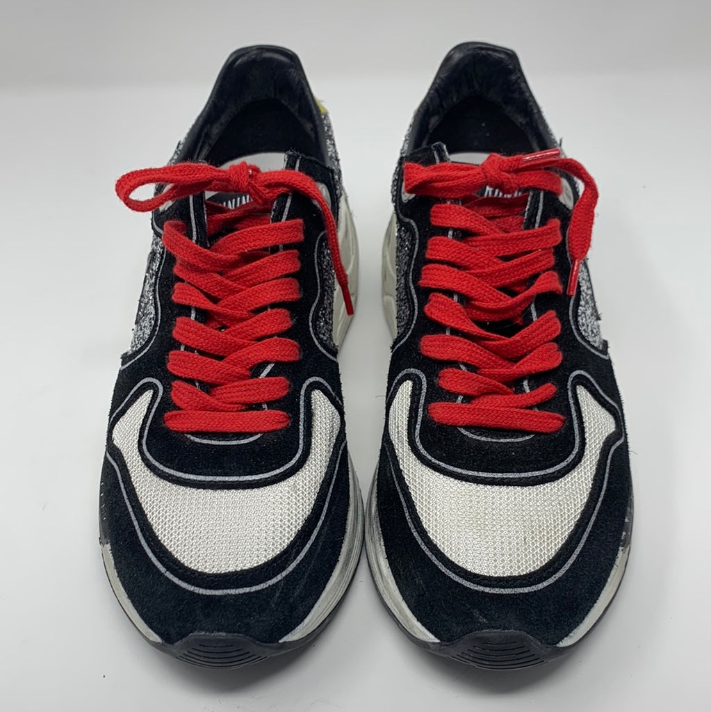 Golden Goose Silver Glitter Running Sneaker with Red Shoelaces