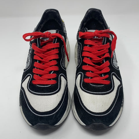 Golden Goose Silver Glitter Running Sneaker with Red Shoelaces
