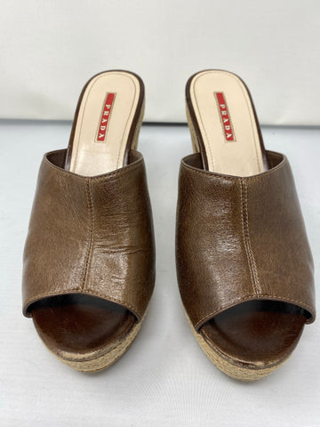 Prada Brown Leather Mule Heels