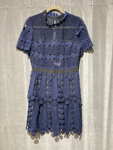 Self Portrait Navy Teardrop Lace Dress Short Sleeve