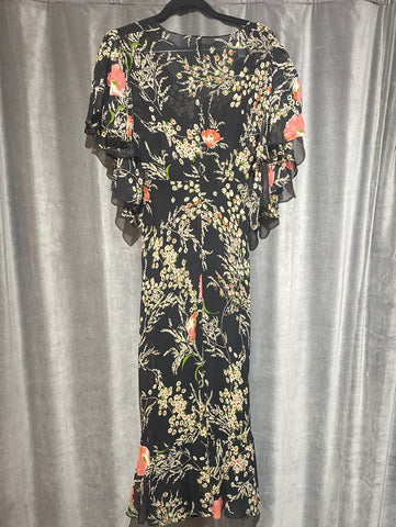 Anthropology Floral Print Ruffle Sleeve Dress