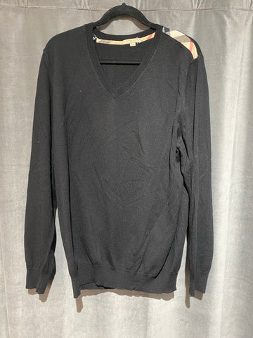 Burberry Black Knit Wool V Neck Mens