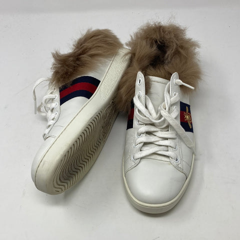 Gucci Fur Lined White leather Bumblebee Sneaker