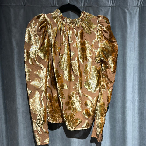 Ulla Johnson Long Sleeve 'Camilla' Blouse Rose Gold with Shiny Velvet Flowers