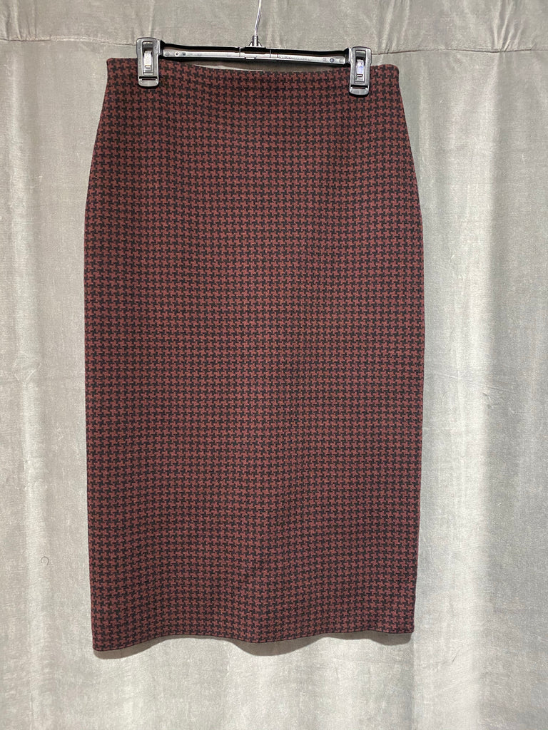 Theory burgundy and black houndstooth Stretch Skirt with Exposed BackFull Zipper