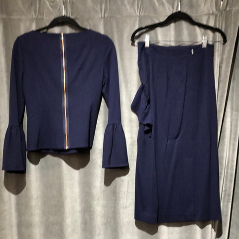 Tibi Navy 2 peice skirt set with ruffles