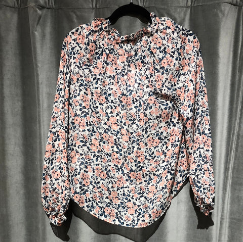 veronica beard floral sheer flowy blouse