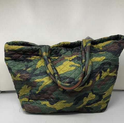 MZ WALLACE Nylon Green Camo Zip Top Quilted Tote Bag