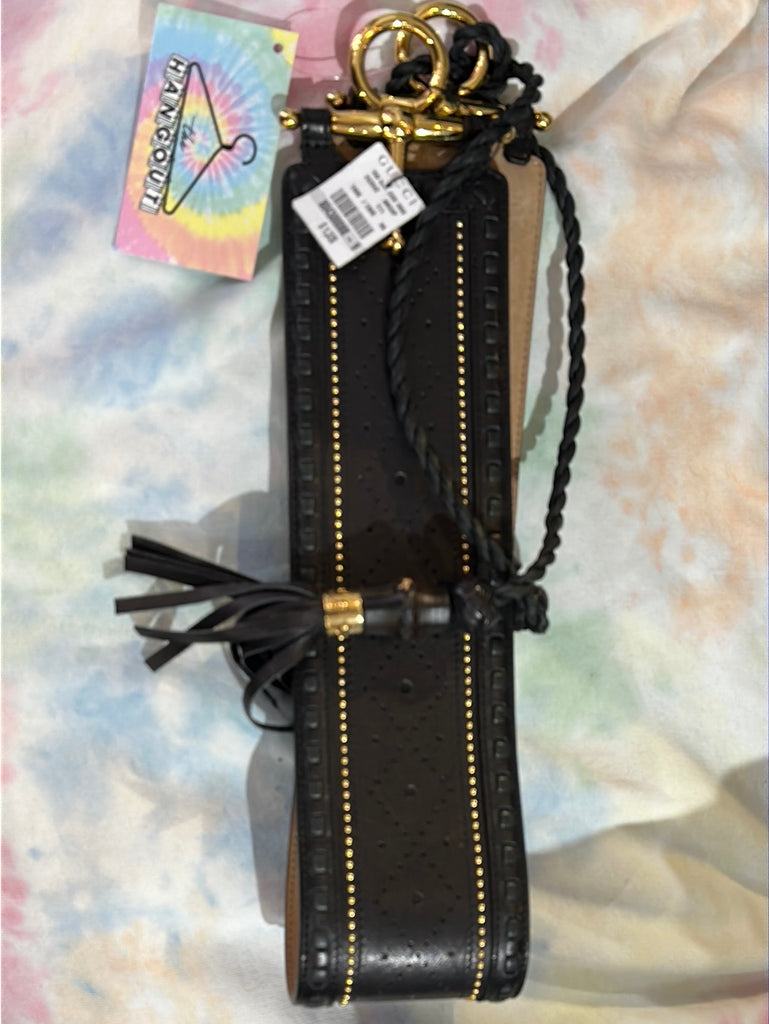 Gucci Black Leather and Gold Studded Belt with Large Leather Tassels