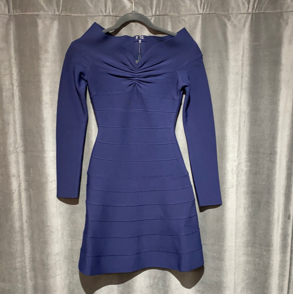 Herve Leger Navy Long Sleeve Flare Bow Neckline Dress The Hangout Herve Leger Navy Long Sleeve Flare Bow Neckline Dress The Hangout