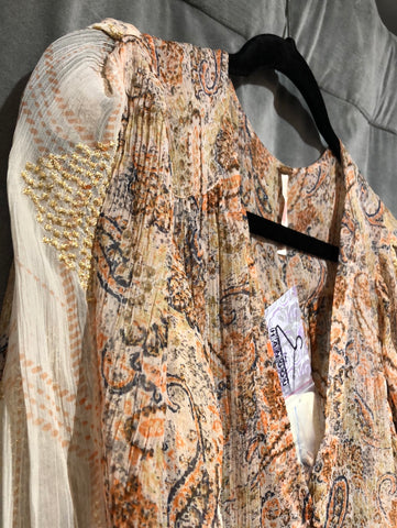 Free People Long Sleeve Paisley Print With Gold matalic side Maxi Dress