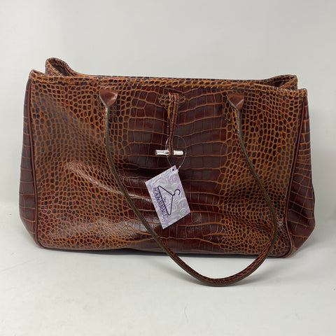 Vingtage: Longchamp Hazelnut Patent Croc Embossed Leather Tote