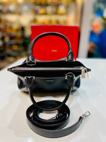 C De Cartier Bag, MIni Black Leather with Silver Hardware