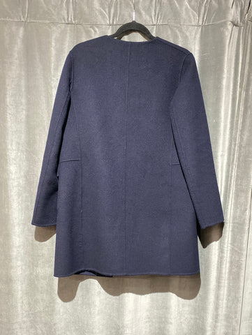 Navy/Navy Gray Wool Collarless Rversible Coat