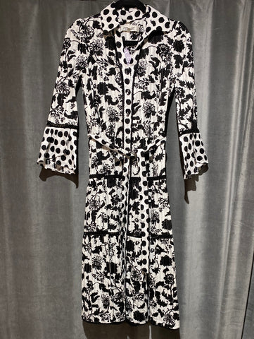 Diane Von Furstenberg Black and White Button Down Printed Midi Dress