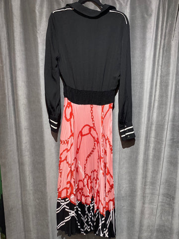 BEATRICE Black Long sleeve Blouse with Pink Pleated Maxi Dress