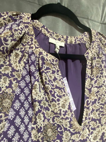 Parker Three Quarter Sleeve Purple Silk Mini Dress