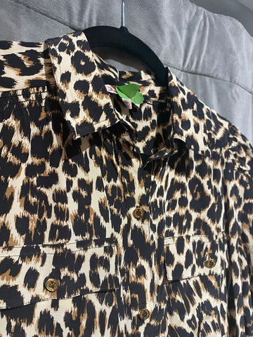 Juicy Couture Silk Leopard Buttondown Collared Mini Dress