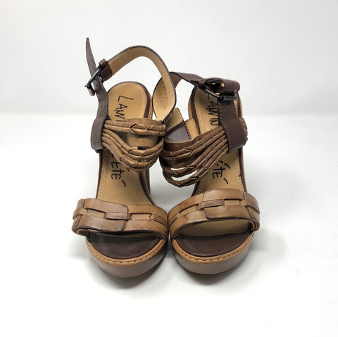 Lanvin 2012 Wooden Heel and Tan leather Sandal