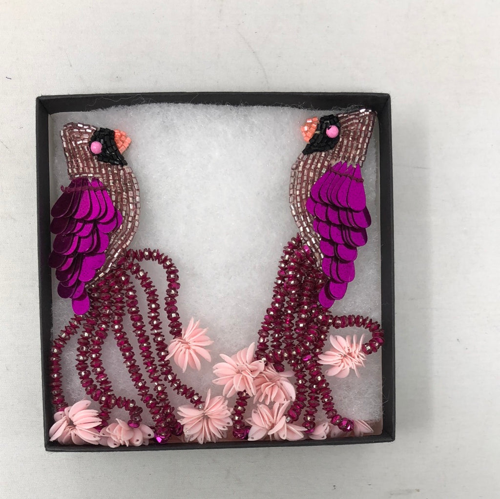 Olivia Dar Pink Sequin and Beaded Parrot Earrings
