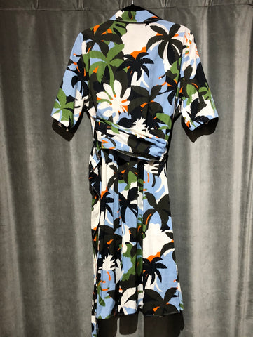 SFIZIO Multicolor Patterned Short Sleeve 1/2 Button Midi Dress