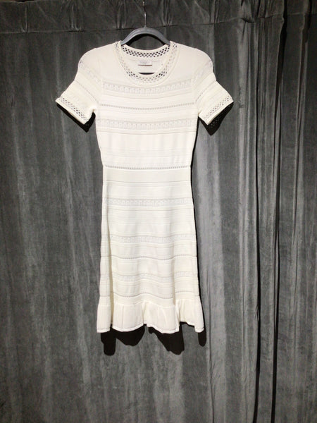 Sandro Ivory Stretch Knit Fit and Flare Dress