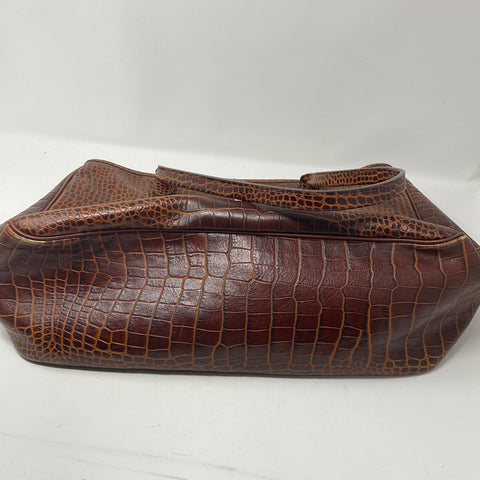 Vingtage: Longchamp Hazelnut Patent Croc Embossed Leather Tote