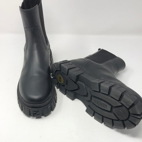Fendi Black Slip On Lug Boot with Elastic Sides