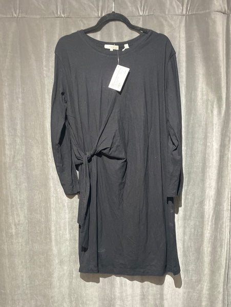 Vince Black Cotton Faux Wrap Long Sleeve Dress