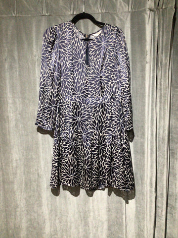 Rebecca Taylor Grey and Navy Floral-Comb Dress