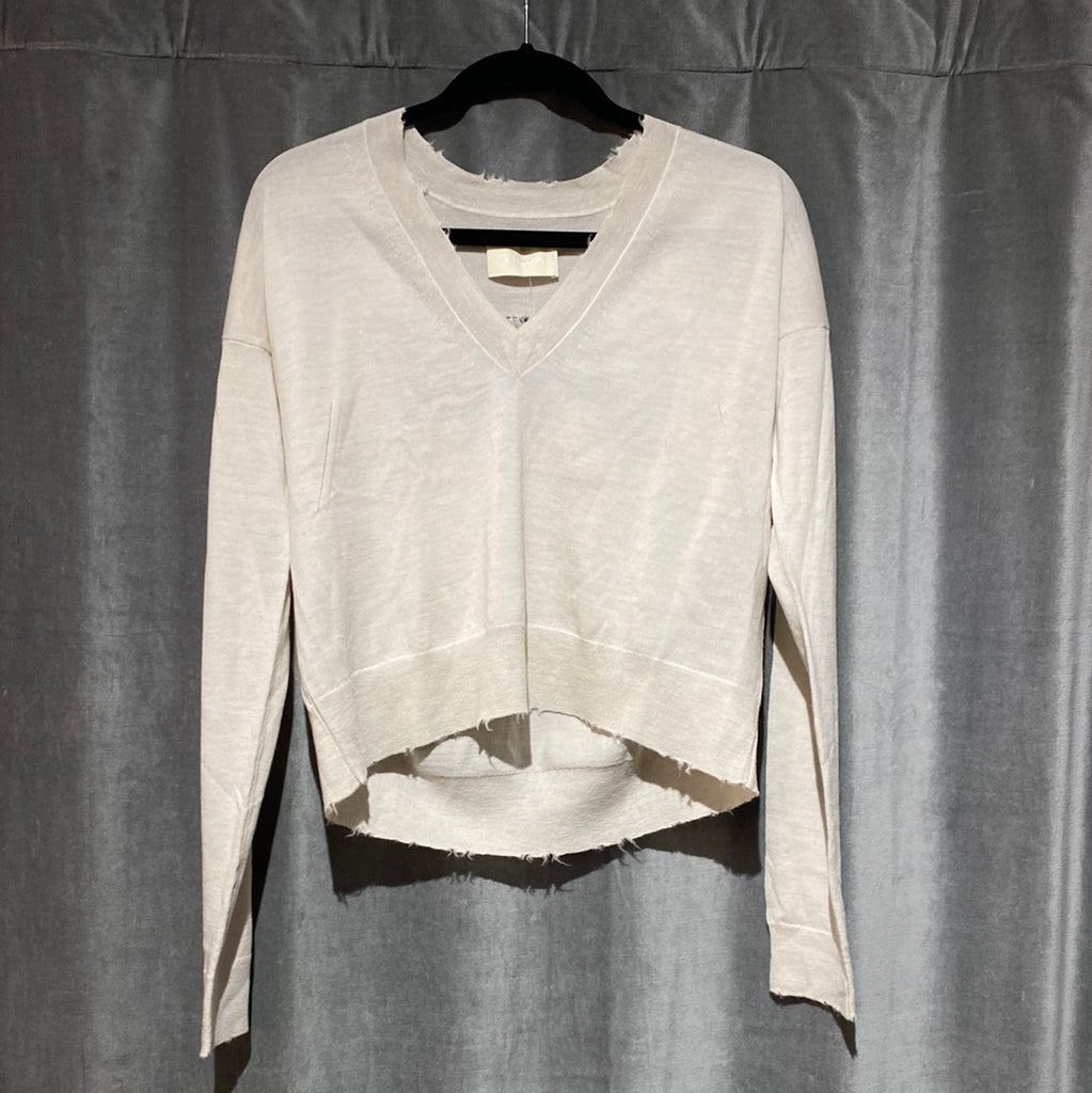 Zadig and Voltaire Cream V Neck Cropped Sweater with LOVE on the back
