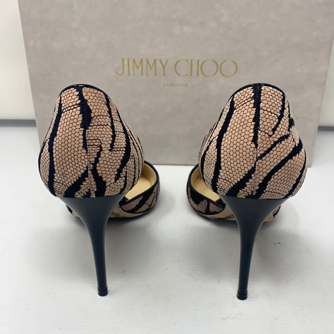 Jimmy Choo 'Addison' Pink and Black Zebra Lace with Black Patent Leather Heel