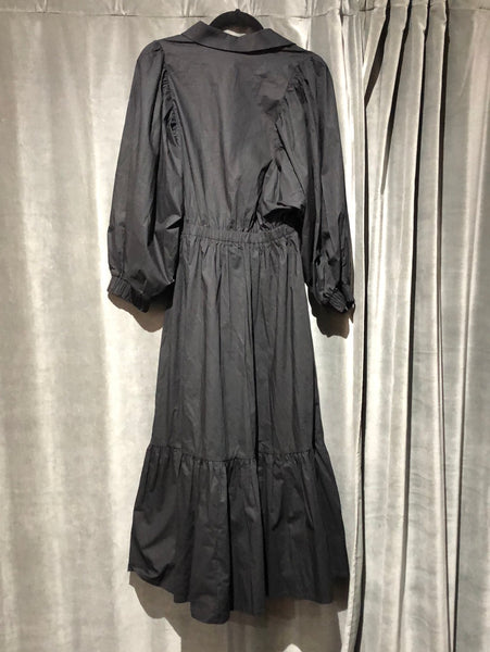 (NUDE) Black Cotton Collared Oversized Sleeve and Bottom Maxi Dress
