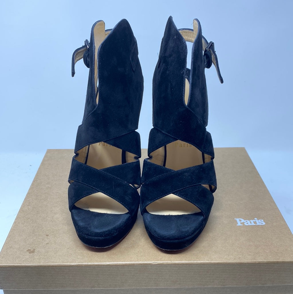 Christian Louboutin Black Suede Platform Sandal Apron Lili 120