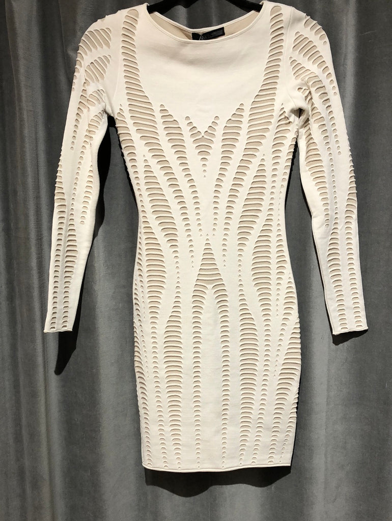 knee length dresses for ladies RVN Cream Knit Long Sleeve Shredded Bodycon Dress – The Hangout