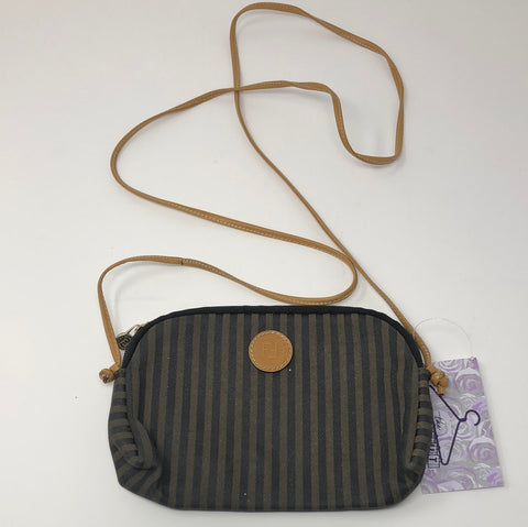 Vintage: Fendi Pequin Stripe Crossbody Bag with Tan Leather Strap
