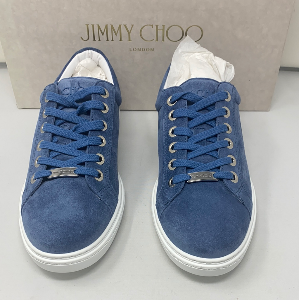 Jimmy Choo Medium Blue Suede Sneaker with Silver Stars